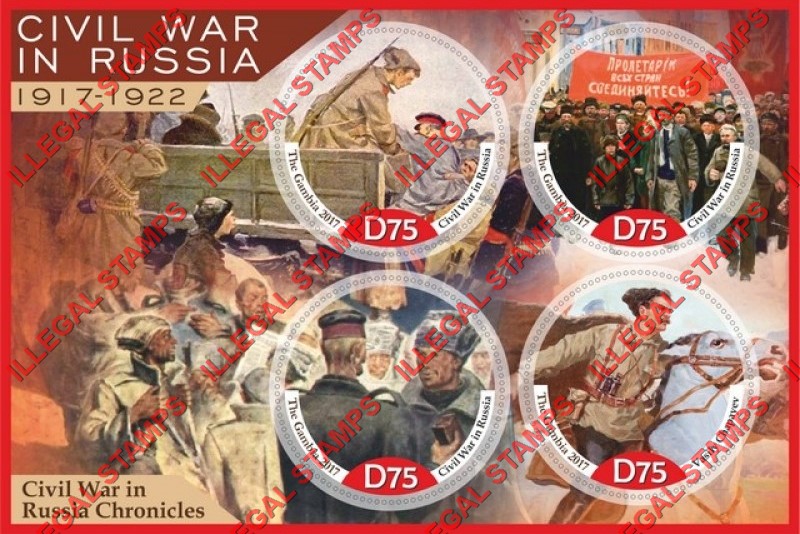 Gambia 2017 Civil War in Russia Illegal Stamp Souvenir Sheet of 4 Gambia 2017 Civil War in Russia Illegal Stamp Souvenir Sheet of 4