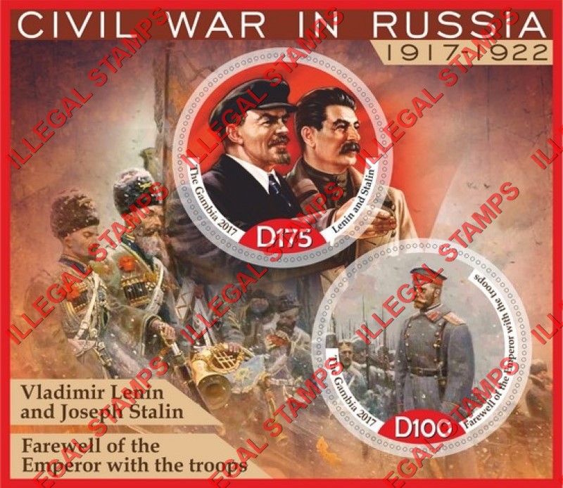 Gambia 2017 Civil War in Russia Illegal Stamp Souvenir Sheet of 2 Gambia 2017 Civil War in Russia Illegal Stamp Souvenir Sheet of 2