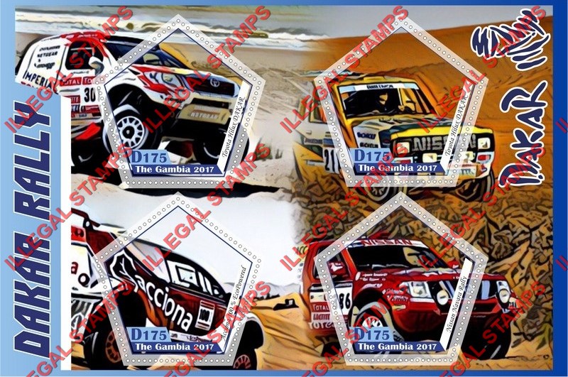 Gambia 2017 Dakar Rally Illegal Stamp Souvenir Sheet of 4 Gambia 2017 Dakar Rally Illegal Stamp Souvenir Sheet of 4