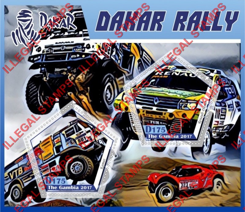 Gambia 2017 Dakar Rally Illegal Stamp Souvenir Sheet of 2 Gambia 2017 Dakar Rally Illegal Stamp Souvenir Sheet of 2