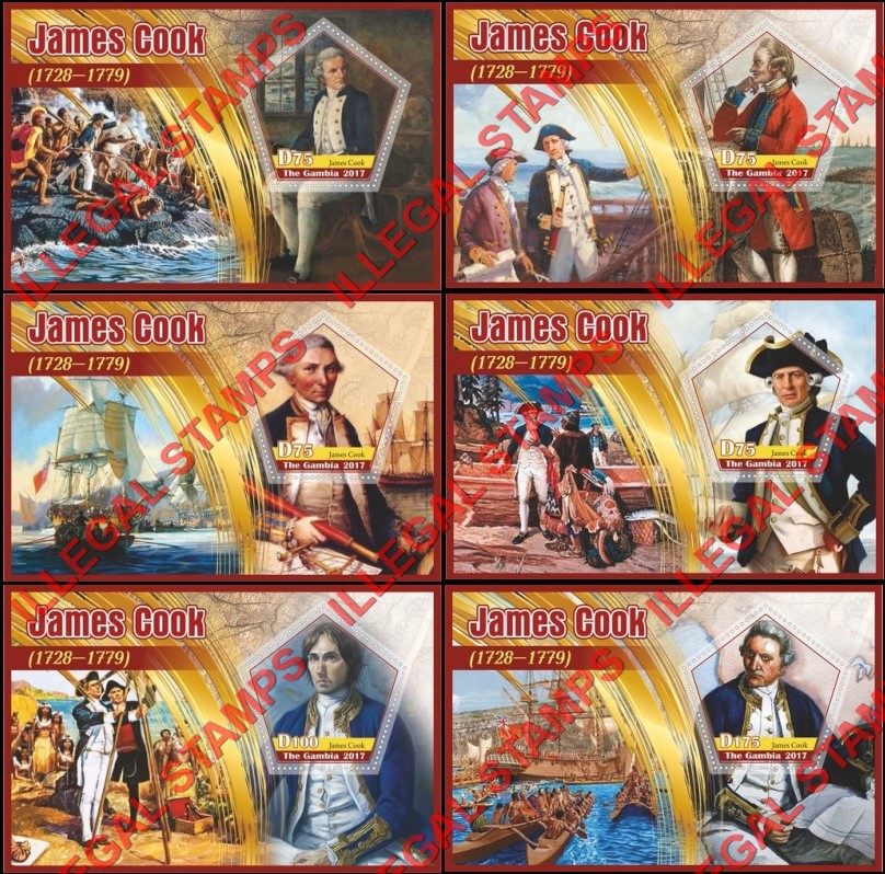 Gambia 2017 James Cook Illegal Stamp Souvenir Sheets of 1 Gambia 2017 James Cook Illegal Stamp Souvenir Sheets of 1