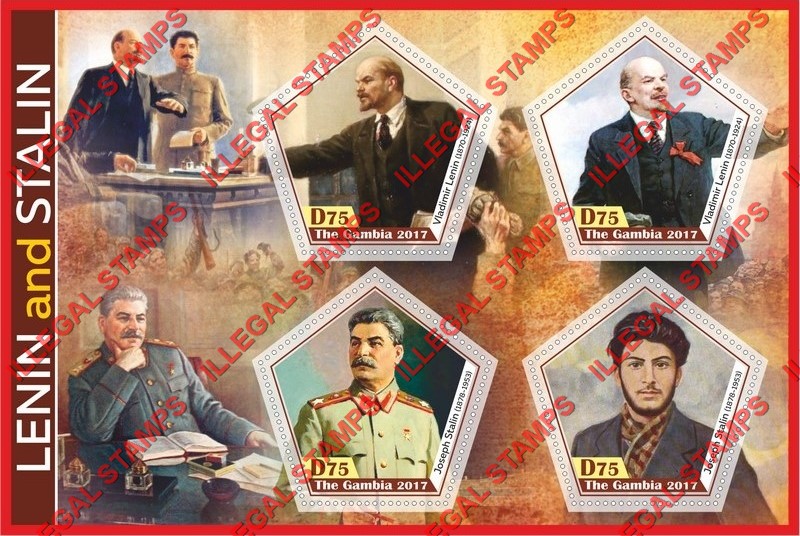 Gambia 2017 Lenin and Stalin Illegal Stamp Souvenir Sheet of 4 Gambia 2017 Lenin and Stalin Illegal Stamp Souvenir Sheet of 4