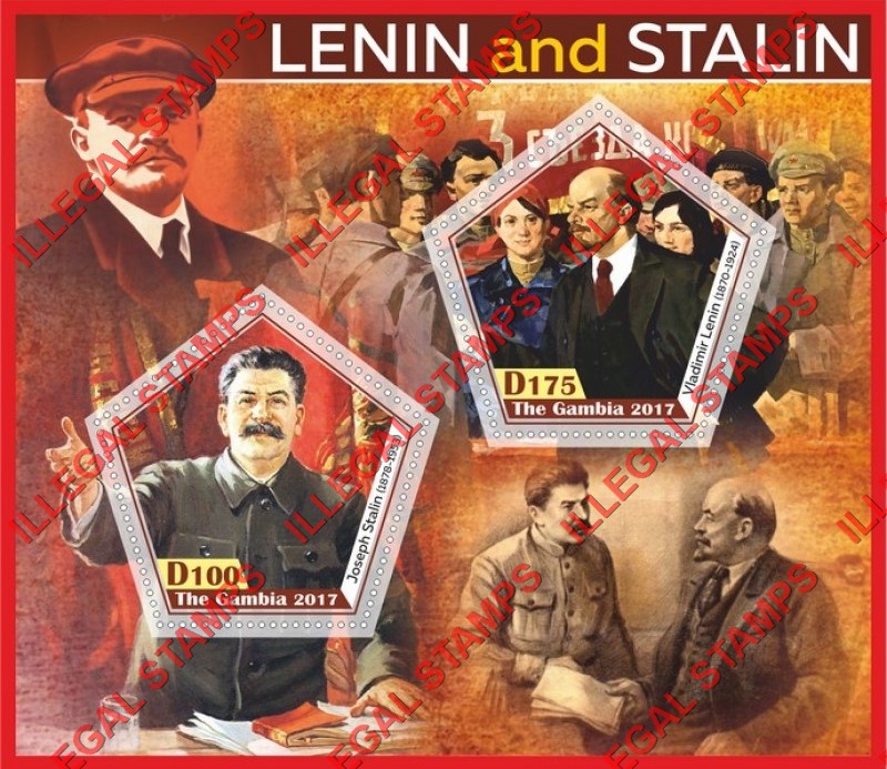 Gambia 2017 Lenin and Stalin Illegal Stamp Souvenir Sheet of 2 Gambia 2017 Lenin and Stalin Illegal Stamp Souvenir Sheet of 2