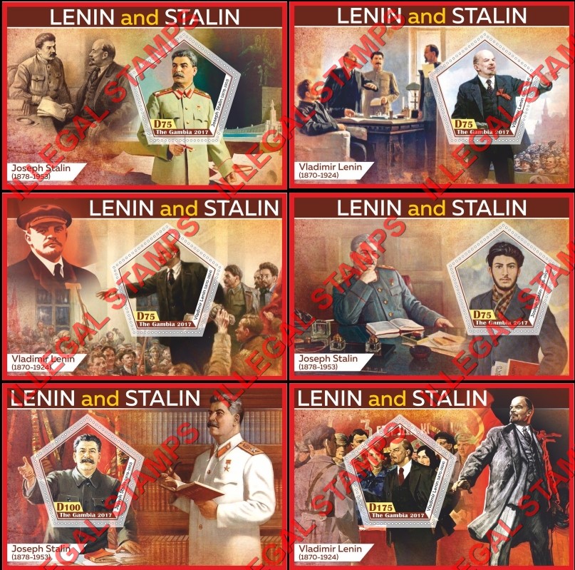 Gambia 2017 Lenin and Stalin Illegal Stamp Souvenir Sheets of 1 Gambia 2017 Lenin and Stalin Illegal Stamp Souvenir Sheets of 1