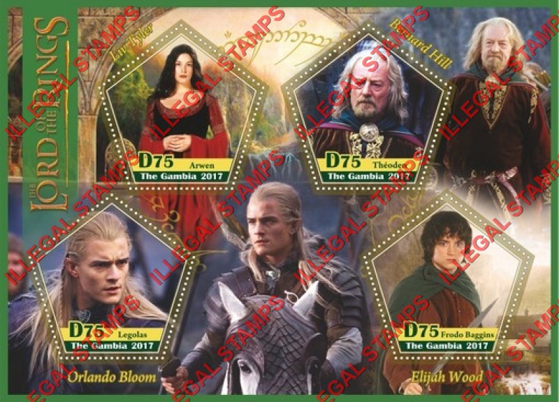 Gambia 2017 Lord of the Rings Illegal Stamp Souvenir Sheet of 4 Gambia 2017 Lord of the Rings Illegal Stamp Souvenir Sheet of 4