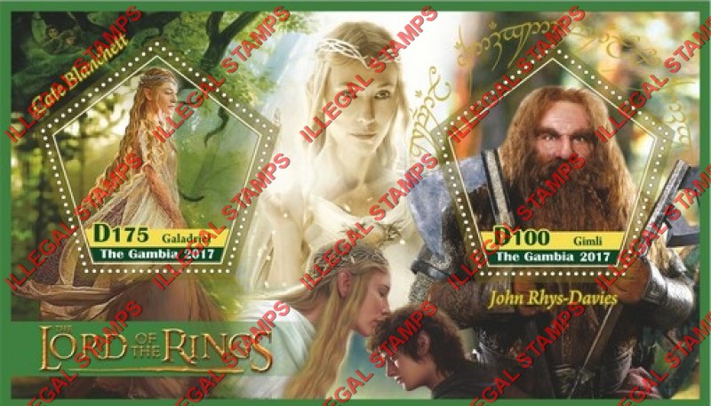 Gambia 2017 Lord of the Rings Illegal Stamp Souvenir Sheet of 2 Gambia 2017 Lord of the Rings Illegal Stamp Souvenir Sheet of 2