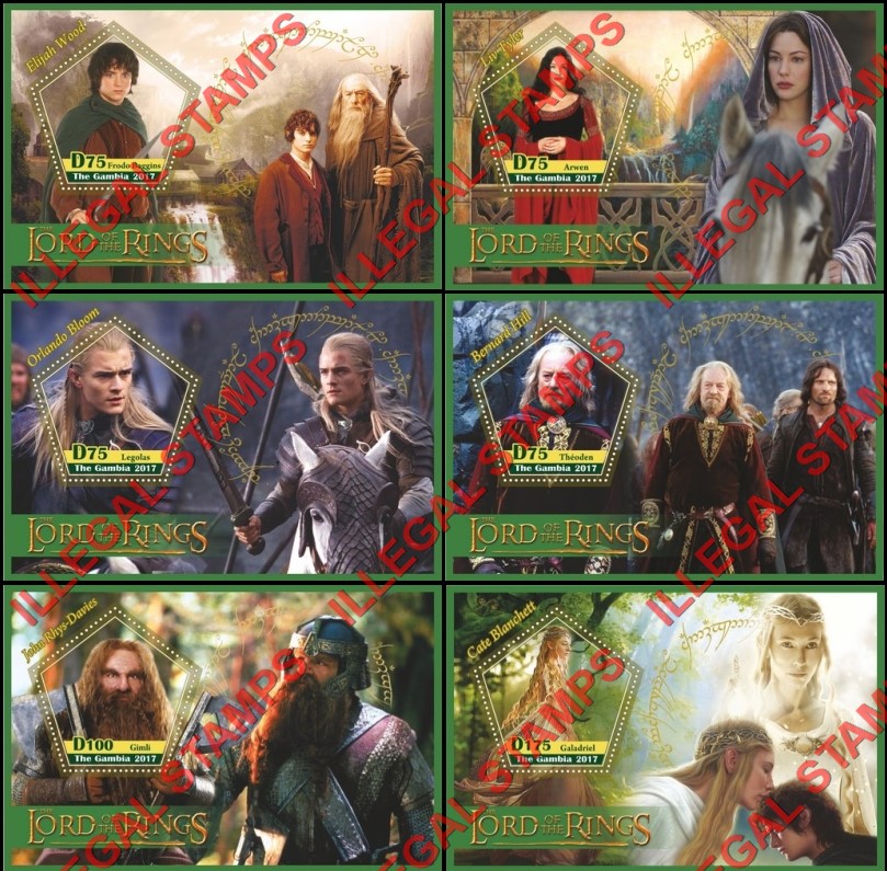 Gambia 2017 Lord of the Rings Illegal Stamp Souvenir Sheets of 1 Gambia 2017 Lord of the Rings Illegal Stamp Souvenir Sheets of 1