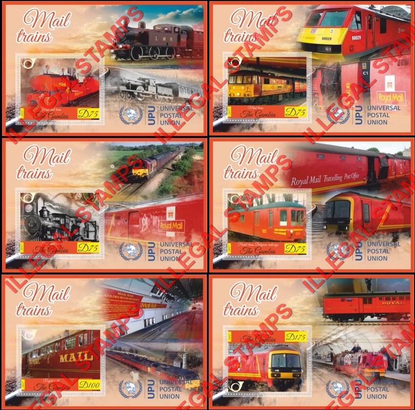 Gambia 2017 Mail Trains Illegal Stamp Souvenir Sheets of 1 Gambia 2017 Mail Trains Illegal Stamp Souvenir Sheets of 1