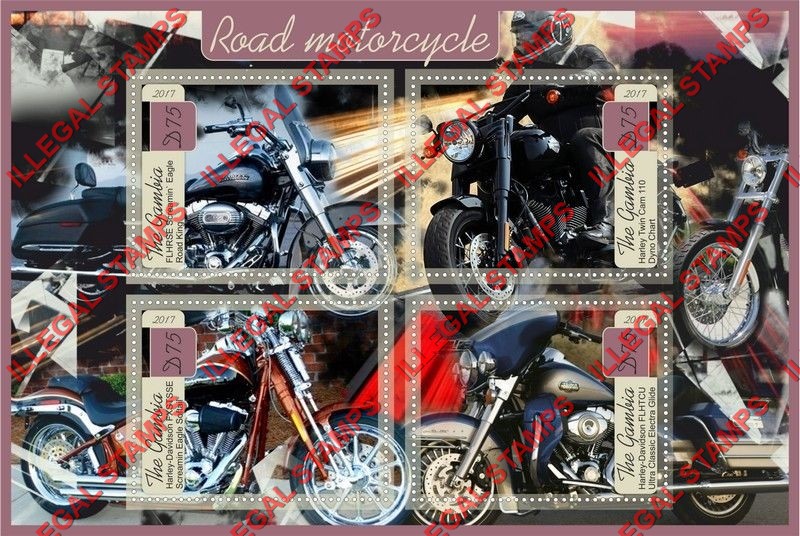 Gambia 2017 Motorcycles Illegal Stamp Souvenir Sheet of 4 Gambia 2017 Motorcycles Illegal Stamp Souvenir Sheet of 4