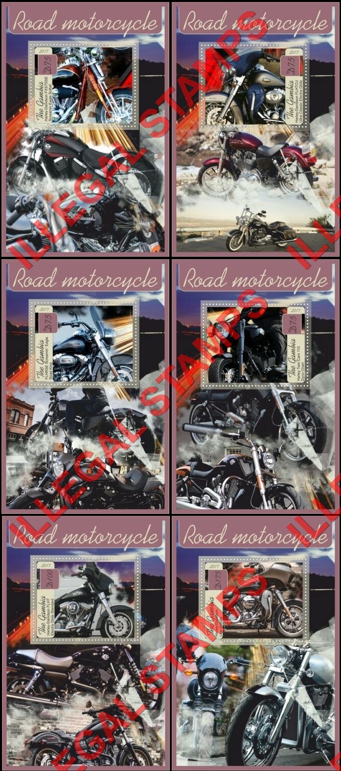 Gambia 2017 Motorcycles Illegal Stamp Souvenir Sheets of 1 Gambia 2017 Motorcycles Illegal Stamp Souvenir Sheets of 1