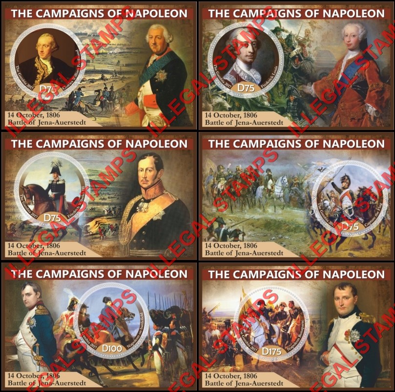 Gambia 2017 The Campaigns of Napoleon Illegal Stamp Souvenir Sheets of 1 Gambia 2017 The Campaigns of Napoleon Illegal Stamp Souvenir Sheets of 1
