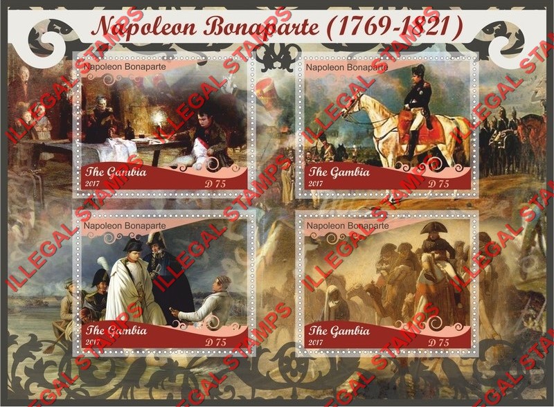 Gambia 2017 Napoleon Bonaparte Illegal Stamp Souvenir Sheet of 4 Gambia 2017 Napoleon Bonaparte Illegal Stamp Souvenir Sheet of 4