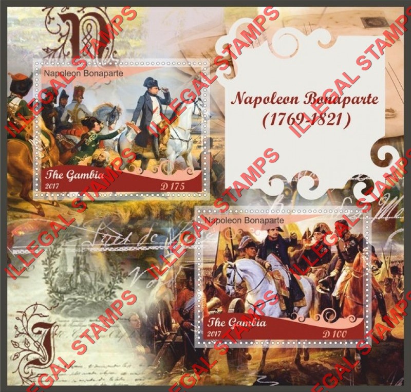 Gambia 2017 Napoleon Bonaparte Illegal Stamp Souvenir Sheet of 2 Gambia 2017 Napoleon Bonaparte Illegal Stamp Souvenir Sheet of 2