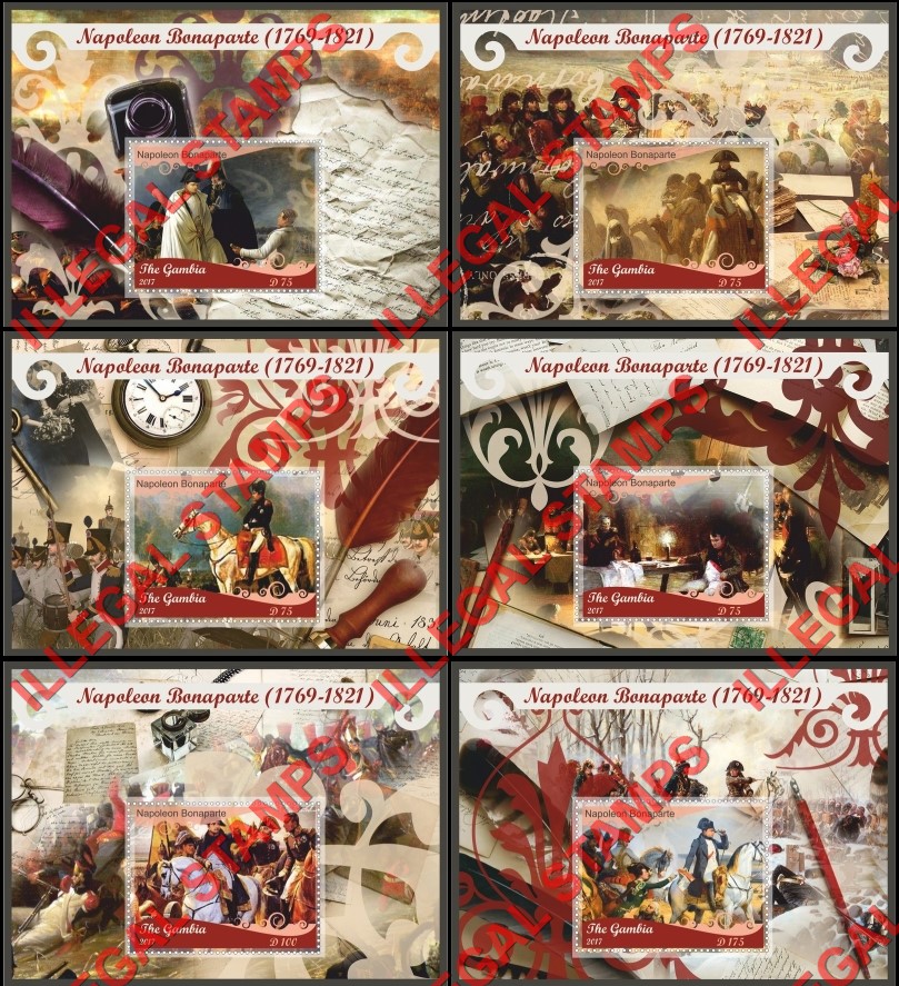 Gambia 2017 Napoleon Bonaparte Illegal Stamp Souvenir Sheets of 1 Gambia 2017 Napoleon Bonaparte Illegal Stamp Souvenir Sheets of 1