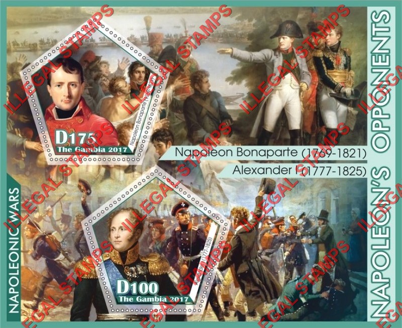 Gambia 2017 Napoleonic Wars Illegal Stamp Souvenir Sheet of 2 Gambia 2017 Napoleonic Wars Illegal Stamp Souvenir Sheet of 2