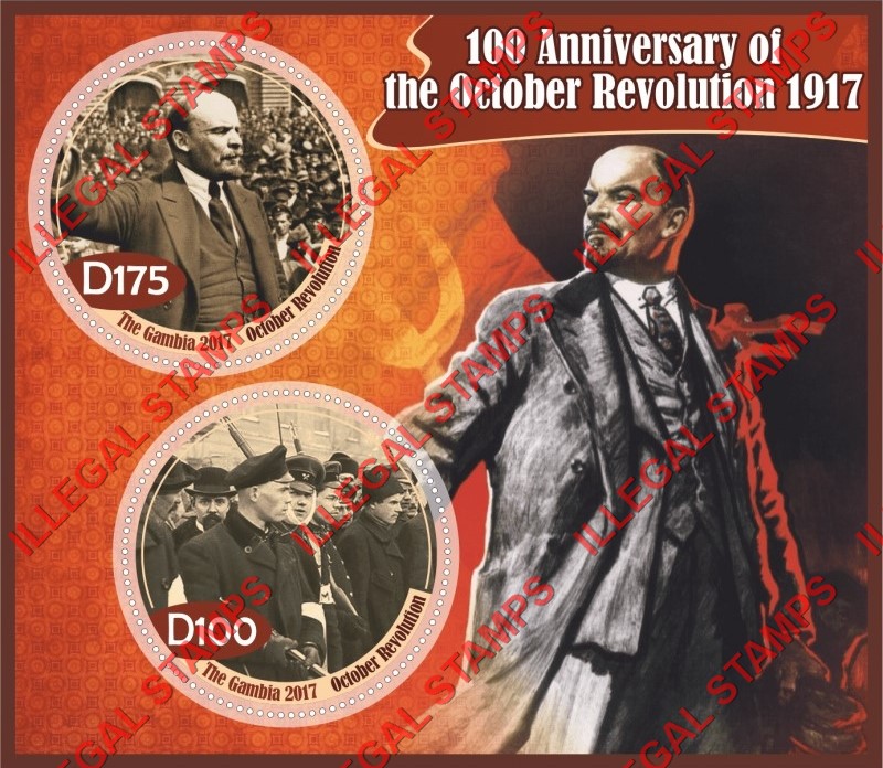 Gambia 2017 October Revolution Illegal Stamp Souvenir Sheet of 2 Gambia 2017 October Revolution Illegal Stamp Souvenir Sheet of 2