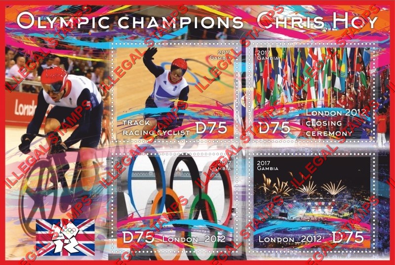 Gambia 2017 Olympic Champion Chris Hoy Illegal Stamp Souvenir Sheet of 4 Gambia 2017 Olympic Champion Chris Hoy Illegal Stamp Souvenir Sheet of 4