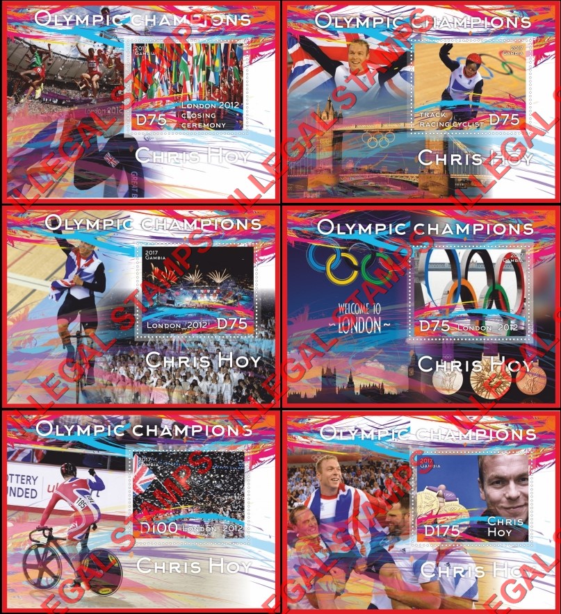 Gambia 2017 Olympic Champion Chris Hoy Illegal Stamp Souvenir Sheets of 1 Gambia 2017 Olympic Champion Chris Hoy Illegal Stamp Souvenir Sheets of 1