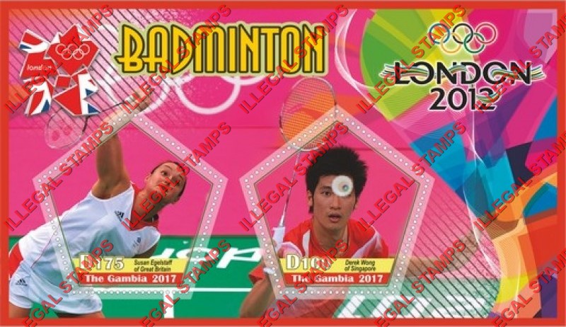 Gambia 2017 Olympic Games in London in 2012 Badminton Illegal Stamp Souvenir Sheet of 2 Gambia 2017 Olympic Games in London in 2012 Badminton Illegal Stamp Souvenir Sheet of 2