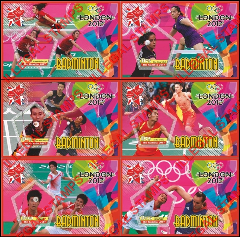 Gambia 2017 Olympic Games in London in 2012 Badminton Illegal Stamp Souvenir Sheets of 1 Gambia 2017 Olympic Games in London in 2012 Badminton Illegal Stamp Souvenir Sheets of 1