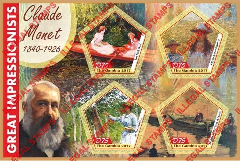 Gambia 2017 Paintings Great Impressionists Claude Monet Illegal Stamp Souvenir Sheet of 4 Gambia 2017 Paintings Great Impressionists Claude Monet Illegal Stamp Souvenir Sheet of 4