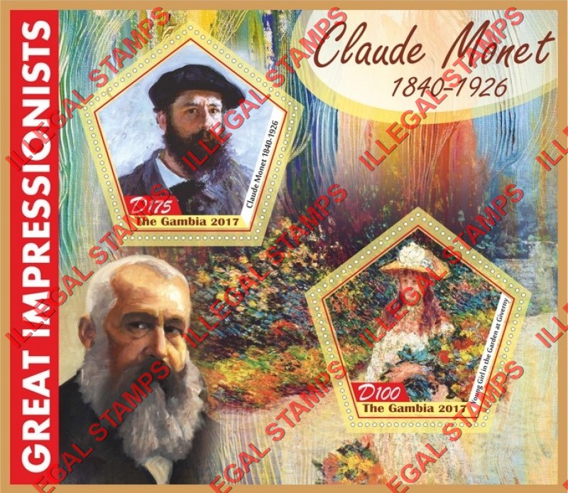 Gambia 2017 Paintings Great Impressionists Claude Monet Illegal Stamp Souvenir Sheet of 2 Gambia 2017 Paintings Great Impressionists Claude Monet Illegal Stamp Souvenir Sheet of 2