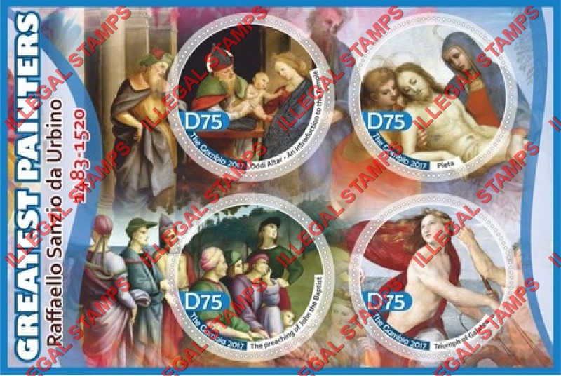 Gambia 2017 Paintings Greatest Painters Raphael Illegal Stamp Souvenir Sheet of 4 Gambia 2017 Paintings Greatest Painters Raphael Illegal Stamp Souvenir Sheet of 4