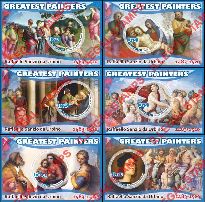 Gambia 2017 Paintings Greatest Painters Raphael Illegal Stamp Souvenir Sheets of 1 Gambia 2017 Paintings Greatest Painters Raphael Illegal Stamp Souvenir Sheets of 1