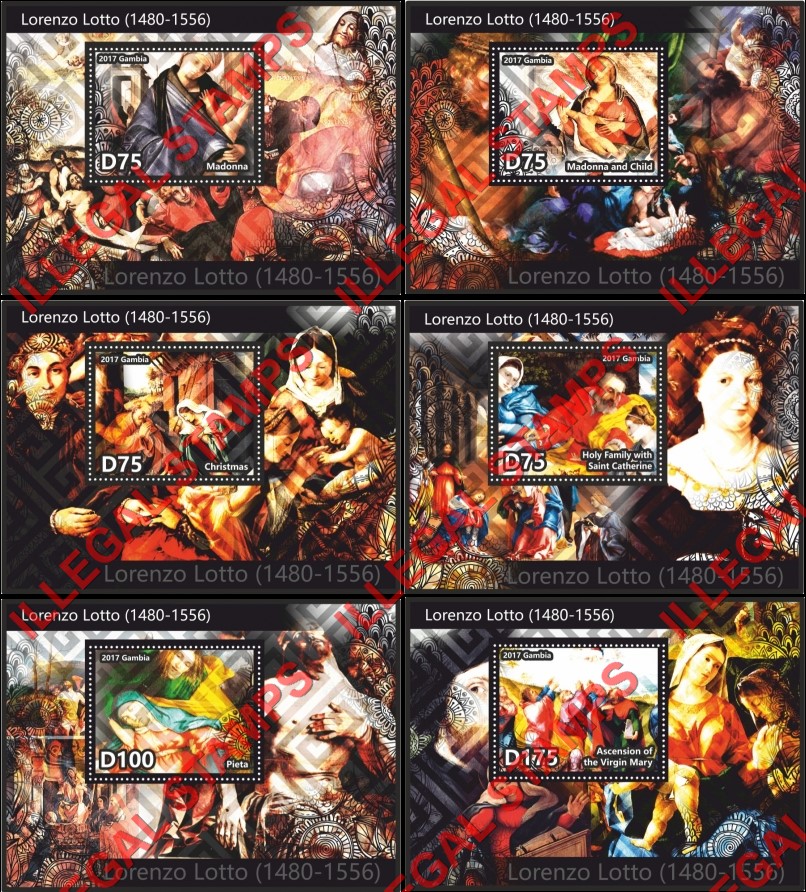 Gambia 2017 Paintings Lorenzo Lotto Illegal Stamp Souvenir Sheets of 1 Gambia 2017 Paintings Lorenzo Lotto Illegal Stamp Souvenir Sheets of 1