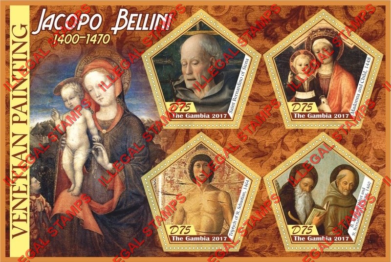 Gambia 2017 Venetian Paintings Jacopo Bellini Illegal Stamp Souvenir Sheet of 4 Gambia 2017 Venetian Paintings Jacopo Bellini Illegal Stamp Souvenir Sheet of 4