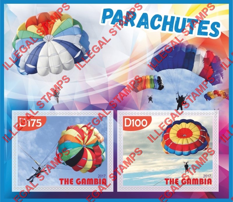 Gambia 2017 Parachutes Illegal Stamp Souvenir Sheet of 2 Gambia 2017 Parachutes Illegal Stamp Souvenir Sheet of 2