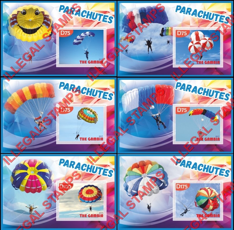 Gambia 2017 Parachutes Illegal Stamp Souvenir Sheets of 1 Gambia 2017 Parachutes Illegal Stamp Souvenir Sheets of 1