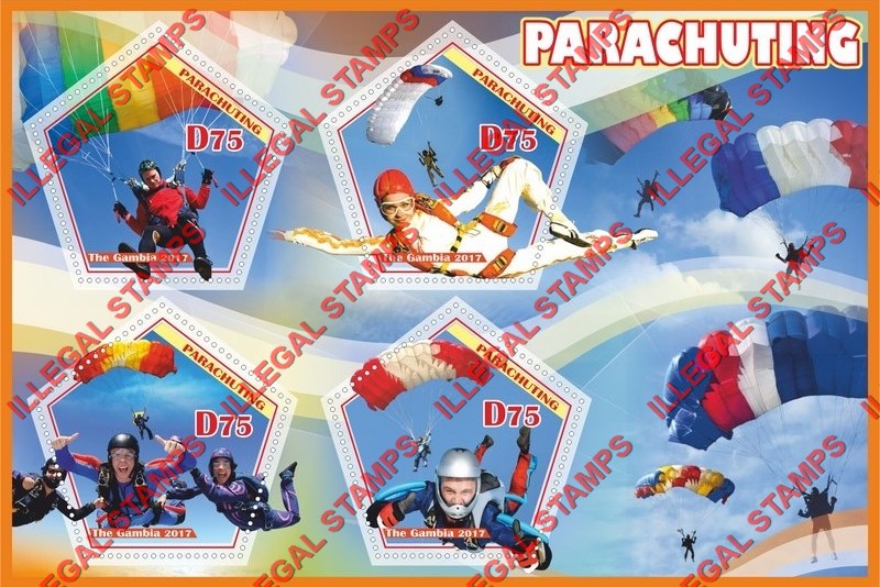 Gambia 2017 Parachuting Illegal Stamp Souvenir Sheet of 4 Gambia 2017 Parachuting Illegal Stamp Souvenir Sheet of 4