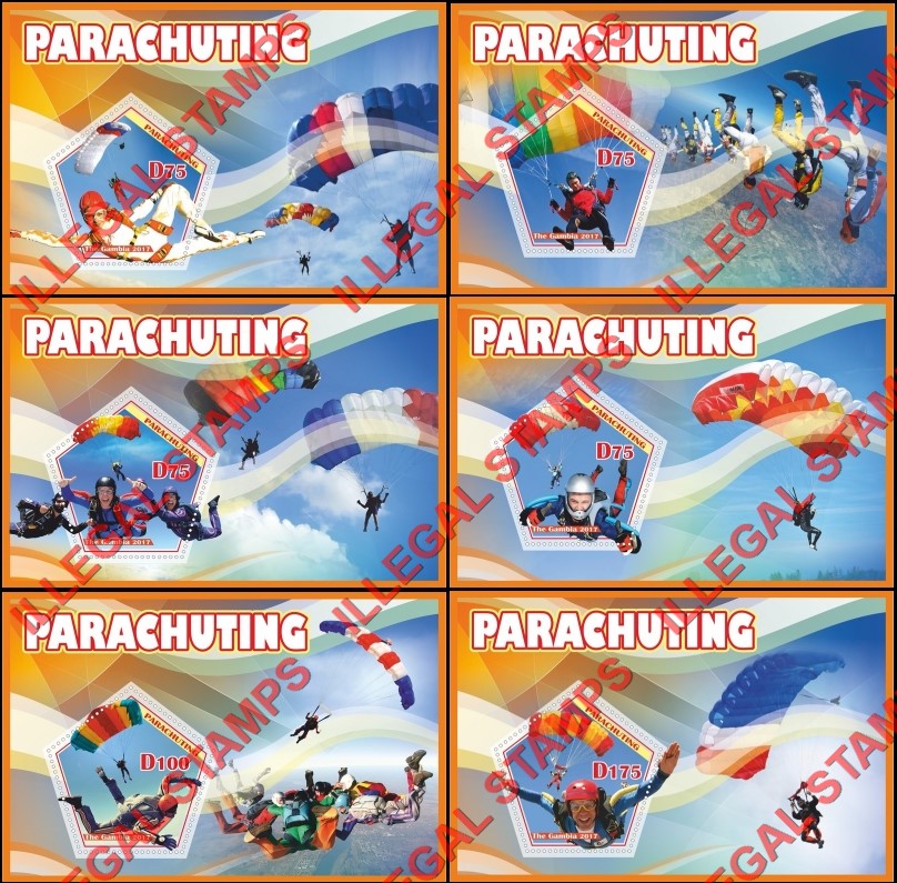 Gambia 2017 Parachuting Illegal Stamp Souvenir Sheets of 1 Gambia 2017 Parachuting Illegal Stamp Souvenir Sheets of 1