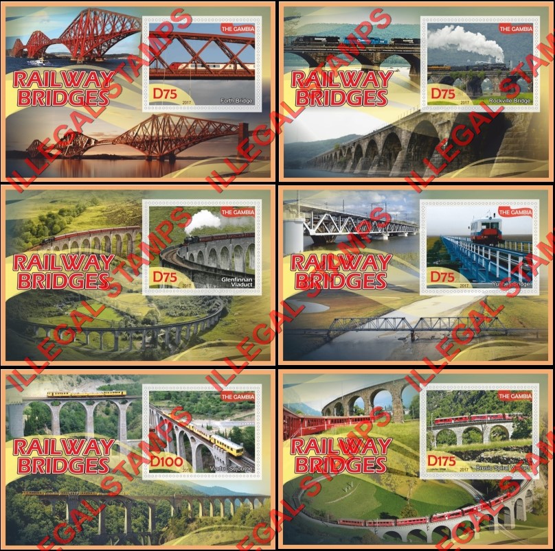 Gambia 2017 Railway Bridges (different) Illegal Stamp Souvenir Sheets of 1 Gambia 2017 Railway Bridges (different) Illegal Stamp Souvenir Sheets of 1