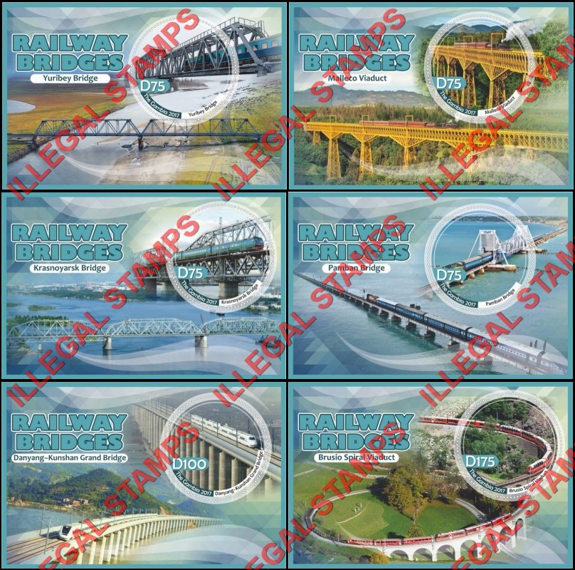 Gambia 2017 Railway Bridges Illegal Stamp Souvenir Sheets of 1 Gambia 2017 Railway Bridges Illegal Stamp Souvenir Sheets of 1