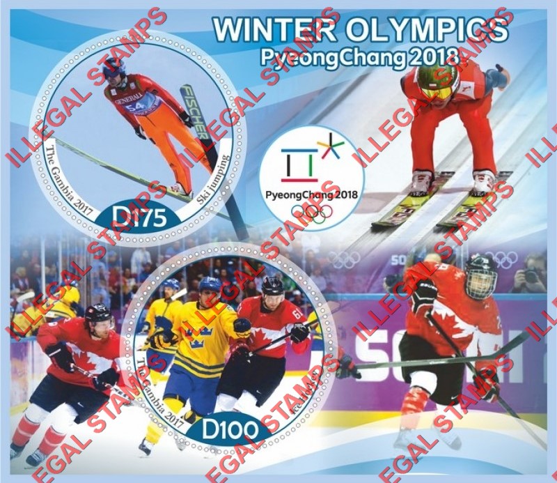 Gambia 2017 Winter Olympics Pyeong Chang 2018 Illegal Stamp Souvenir Sheet of 2 Gambia 2017 Winter Olympics Pyeong Chang 2018 Illegal Stamp Souvenir Sheet of 2