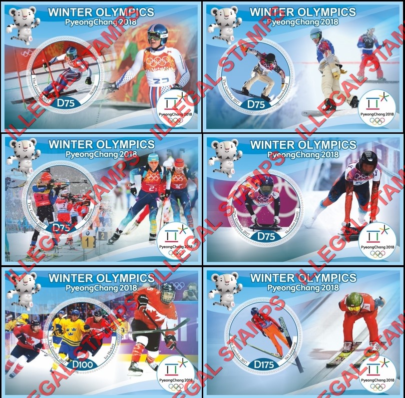 Gambia 2017 Winter Olympics Pyeong Chang 2018 Illegal Stamp Souvenir Sheets of 1 Gambia 2017 Winter Olympics Pyeong Chang 2018 Illegal Stamp Souvenir Sheets of 1