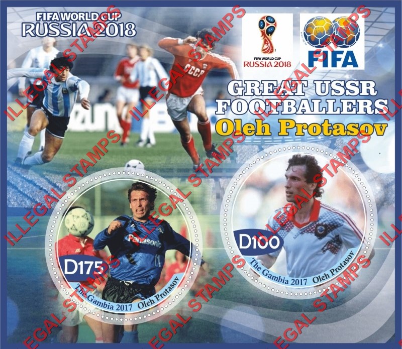 Gambia 2017 World Cup Soccer Great USSR Footballers Oleh Protasov Illegal Stamp Souvenir Sheet of 2 Gambia 2017 World Cup Soccer Great USSR Footballers Oleh Protasov Illegal Stamp Souvenir Sheet of 2