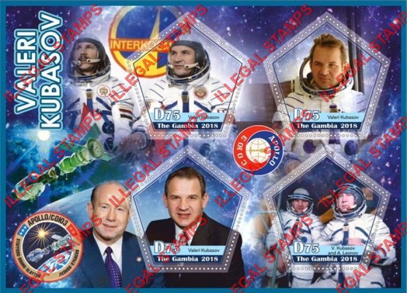 Gambia 2018 Apollo Soyuz Valeri Kubasov Illegal Stamp Souvenir Sheet of 4 Gambia 2018 Apollo Soyuz Valeri Kubasov Illegal Stamp Souvenir Sheet of 4