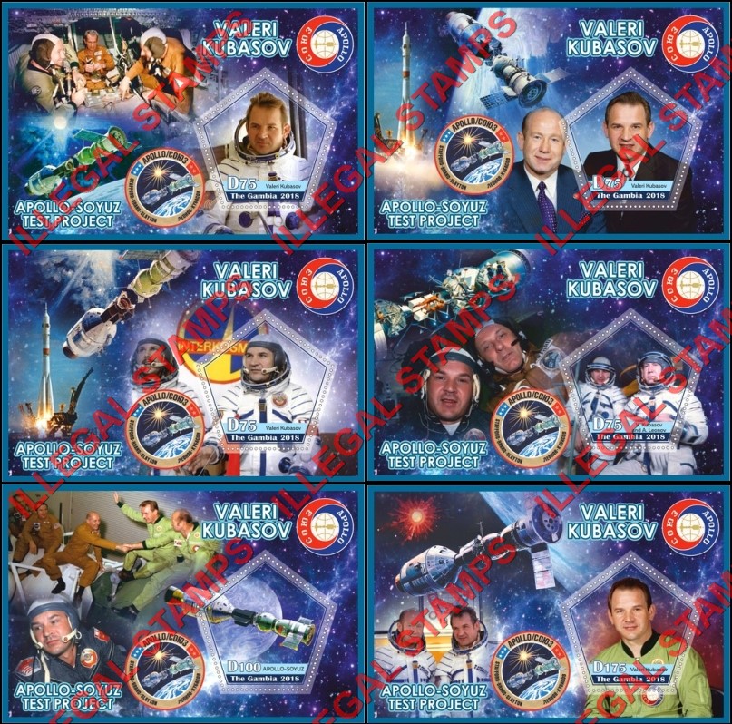 Gambia 2018 Apollo Soyuz Valeri Kubasov Illegal Stamp Souvenir Sheets of 1 Gambia 2018 Apollo Soyuz Valeri Kubasov Illegal Stamp Souvenir Sheets of 1