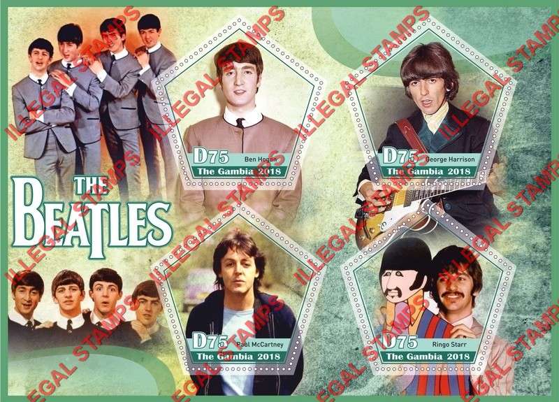 Gambia 2018 The Beatles Illegal Stamp Souvenir Sheet of 4 Gambia 2018 The Beatles Illegal Stamp Souvenir Sheet of 4