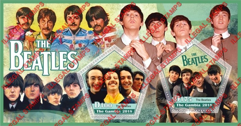 Gambia 2018 The Beatles Illegal Stamp Souvenir Sheet of 2 Gambia 2018 The Beatles Illegal Stamp Souvenir Sheet of 2
