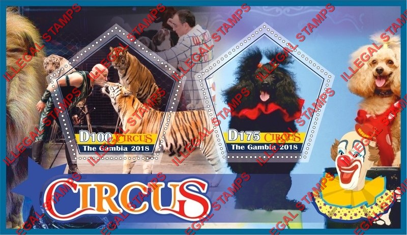 Gambia 2018 Circus Illegal Stamp Souvenir Sheet of 2 Gambia 2018 Circus Illegal Stamp Souvenir Sheet of 2