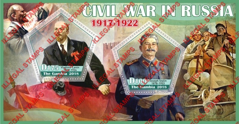 Gambia 2018 Civil War in Russia Illegal Stamp Souvenir Sheet of 2 Gambia 2018 Civil War in Russia Illegal Stamp Souvenir Sheet of 2