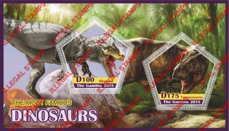 Gambia 2018 Dinosaurs Illegal Stamp Souvenir Sheet of 2 Gambia 2018 Dinosaurs Illegal Stamp Souvenir Sheet of 2
