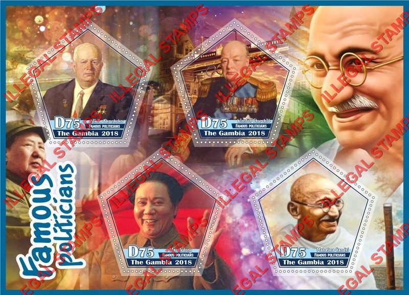 Gambia 2018 Famous Politicians Illegal Stamp Souvenir Sheet of 4 Gambia 2018 Famous Politicians Illegal Stamp Souvenir Sheet of 4