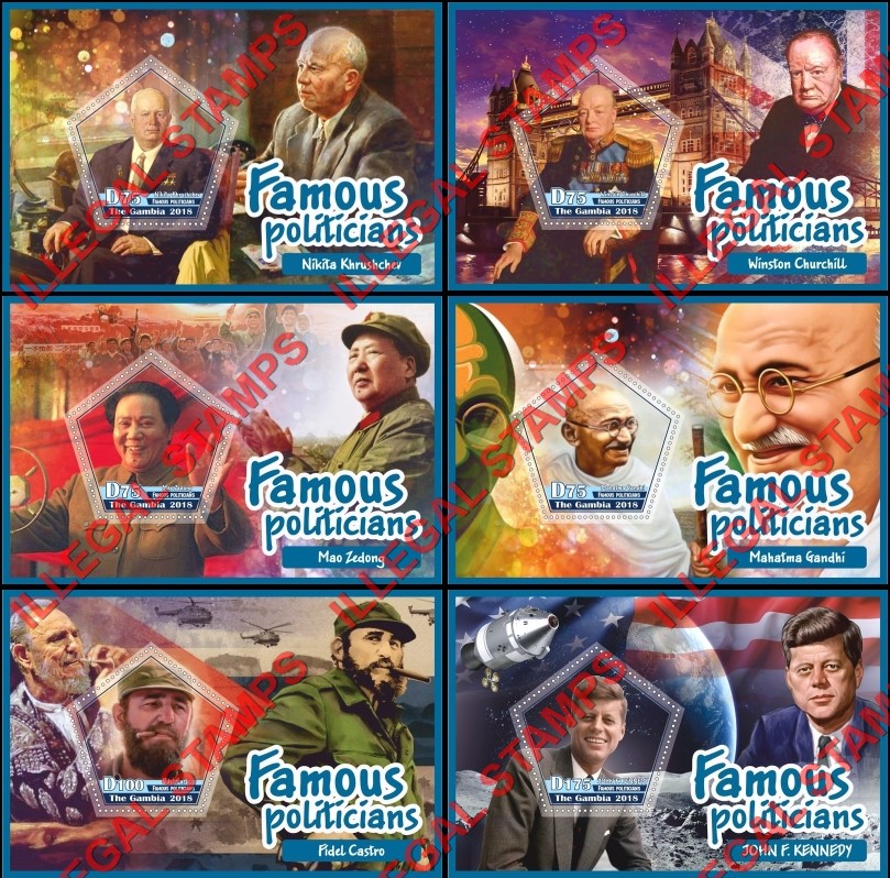 Gambia 2018 Famous Politicians Illegal Stamp Souvenir Sheets of 1 Gambia 2018 Famous Politicians Illegal Stamp Souvenir Sheets of 1