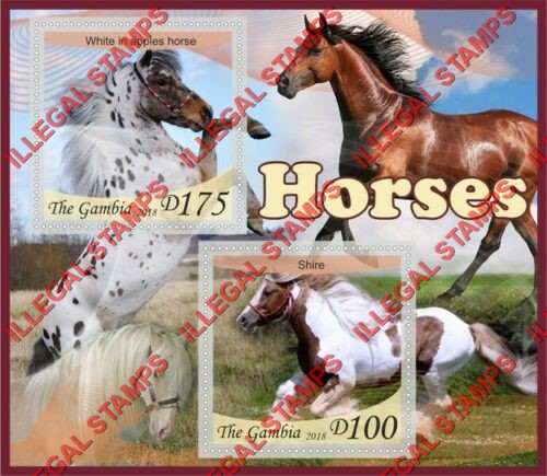 Gambia 2018 Horses Illegal Stamp Souvenir Sheet of 2 Gambia 2018 Horses Illegal Stamp Souvenir Sheet of 2