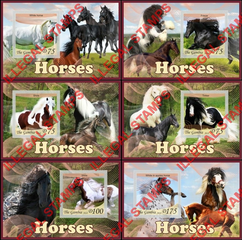 Gambia 2018 Horses Illegal Stamp Souvenir Sheets of 1 Gambia 2018 Horses Illegal Stamp Souvenir Sheets of 1
